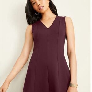 Ann Taylor V-Neck Sleeveless Plum Midi Dress